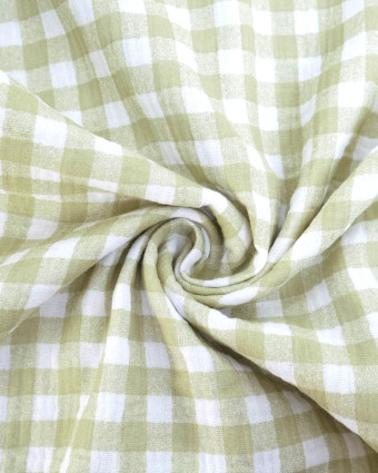 Double gaze de coton vichy vert sauge et blanc - Mercerine