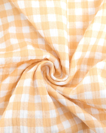 Double gaze de coton vichy orange et blanc - Mercerine