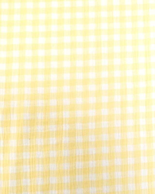 Double gaze de coton vichy jaune - Mercerine