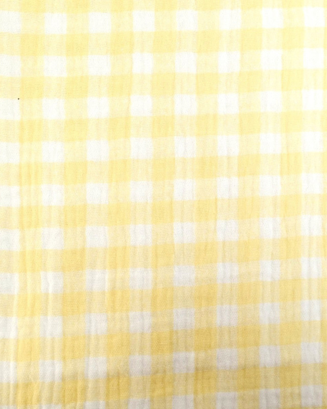 Double gaze de coton vichy jaune - Mercerine