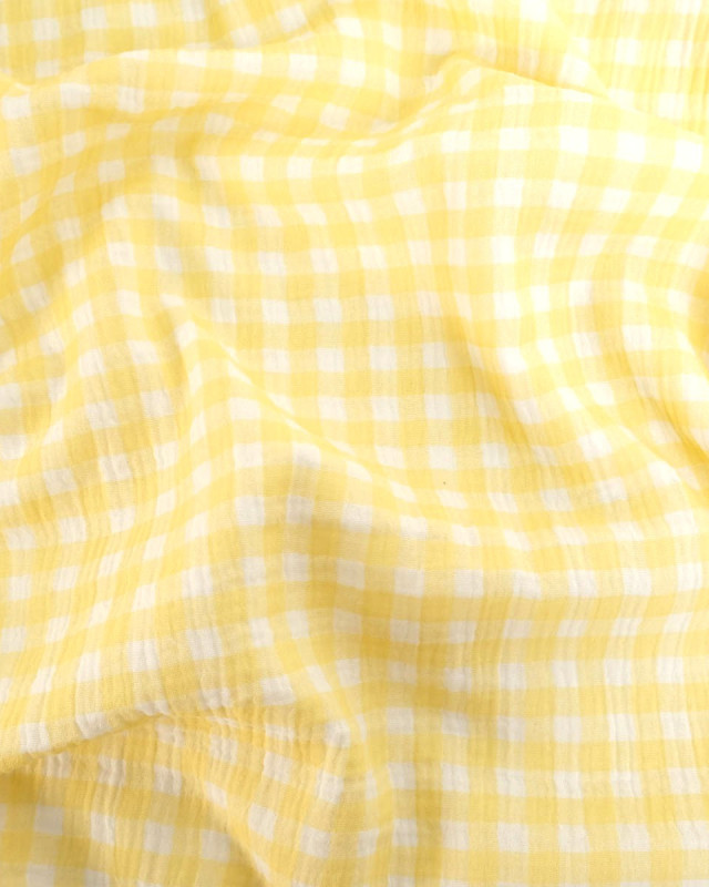 Double gaze de coton vichy jaune - Mercerine