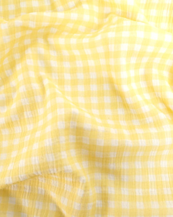 Double gaze de coton vichy jaune - Mercerine