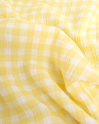 Double gaze de coton vichy jaune - Mercerine