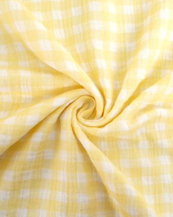 Double gaze de coton vichy jaune et blanc- Mercerine