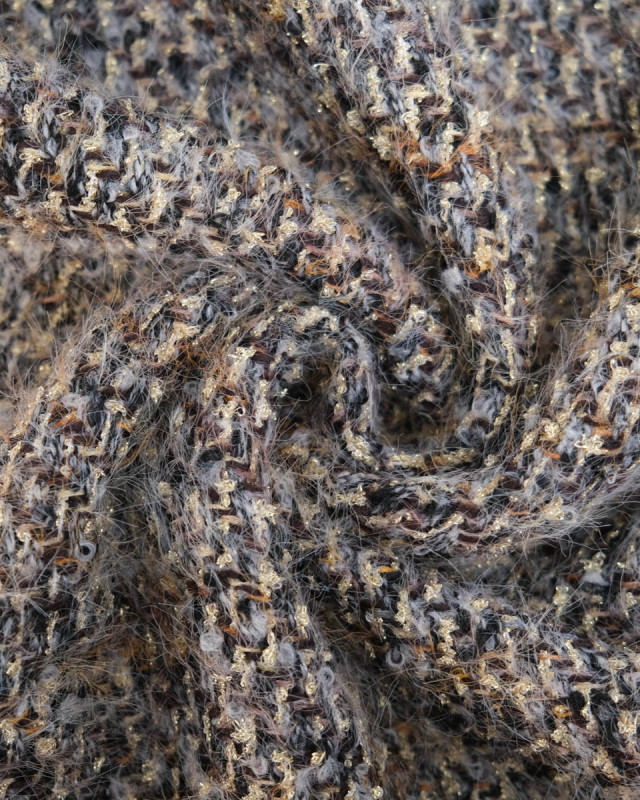 Tissu tweed chiné gris avec fils dorés - Mercerine