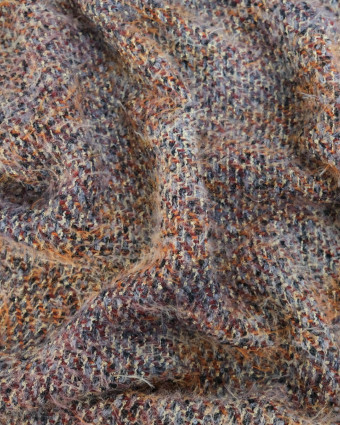 Tissu tweed chiné orange, gris et fils dorés - Mercerine
