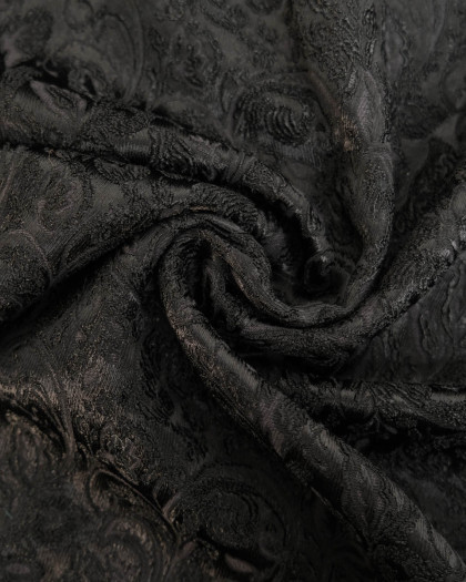 Tissu jacquard stretch noir à motifs Feuillage - Mercerine