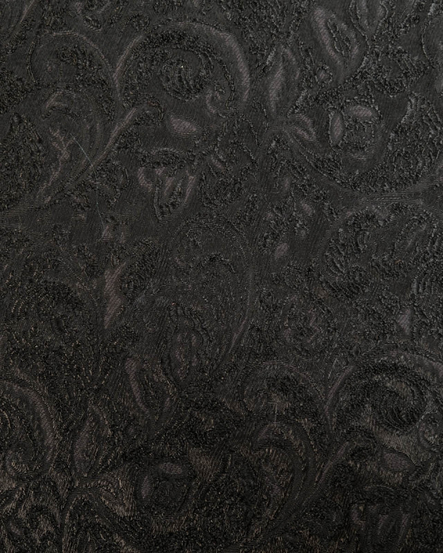 Jacquard stretch noir à feuillage - Mercerine