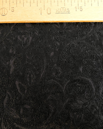 Jacquard stretch noir à feuillage - Mercerine