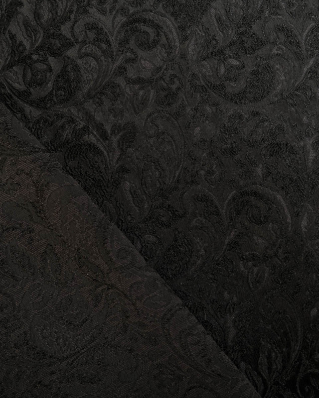 Jacquard stretch noir à feuillage - Mercerine