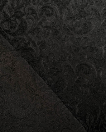 Jacquard stretch noir à feuillage - Mercerine