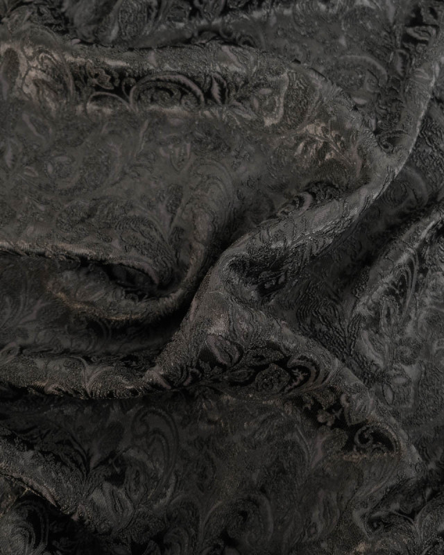 Jacquard stretch noir à feuillage - Mercerine