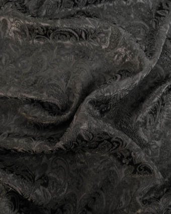 Jacquard stretch noir à feuillage - Mercerine
