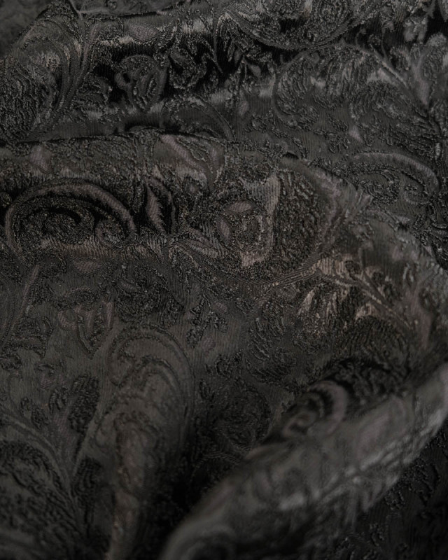 Jacquard stretch noir à feuillage - Mercerine