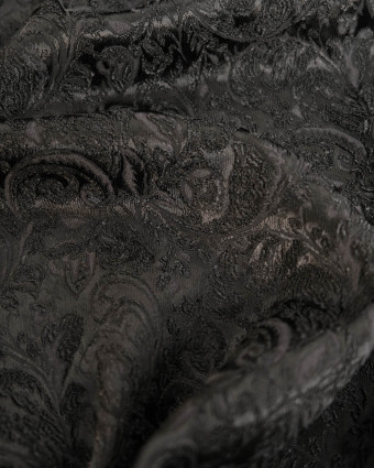 Jacquard stretch noir à feuillage - Mercerine