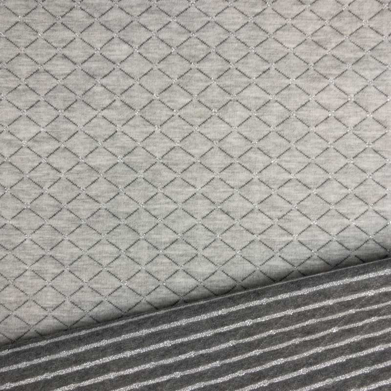 Tissu au mètre jersey matelassé gris argent quilté - Sweat marin argent - Tissu marinière au mètre