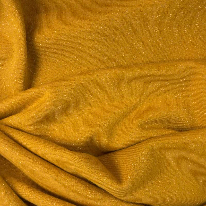Tissu au mètre Sweat pailleté coton tissu doux jaune moutarde safran - Mercerine.com