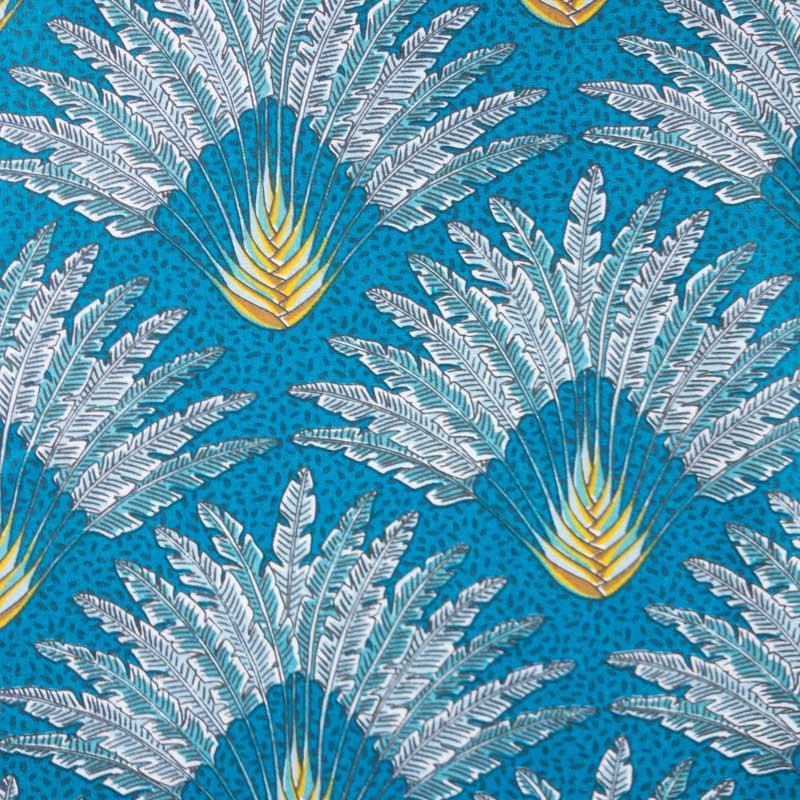 Tissu 100% coton imprimé - motif paon bleu - Mercerine tissus et mercerie en ligne