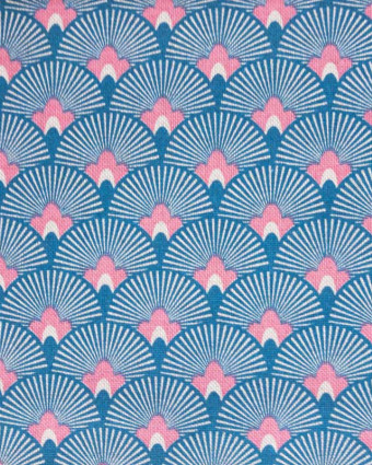 Tissu imprimé motifs bleu et rose x10cm
