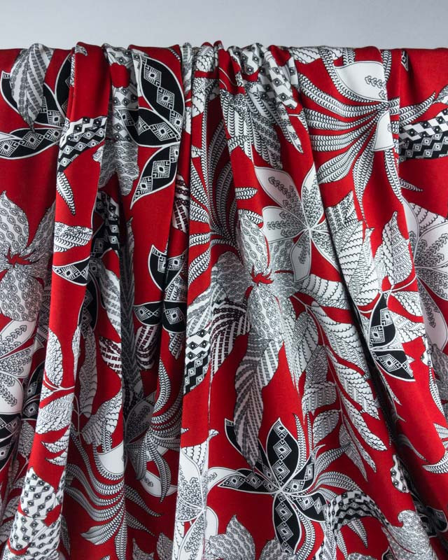 Viscose Fleurs Bohème Rouge
