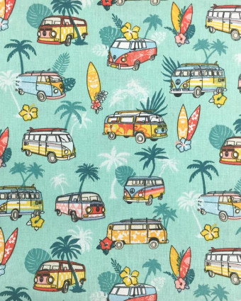 Coton imprimé Surf Combi turquoise