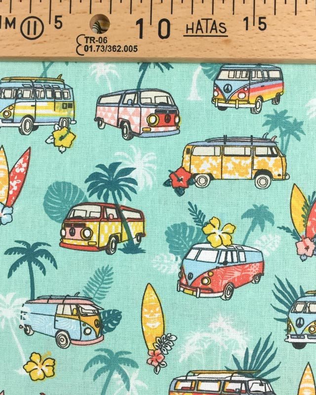 Coton imprimé Surf Combi turquoise