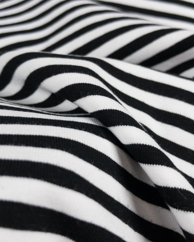 Jersey tissu marinière noir - Mercerine