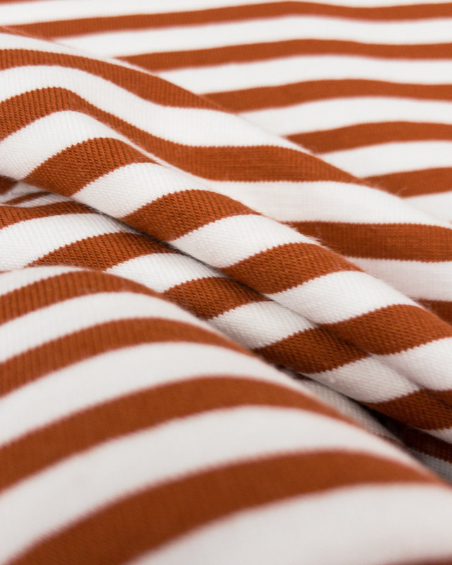 Jersey tissu marinière chataigne - Mercerine