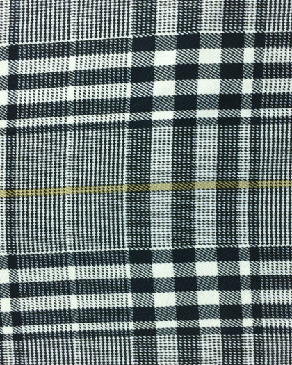 Tissu tartan noir et blanc ligne ocre
