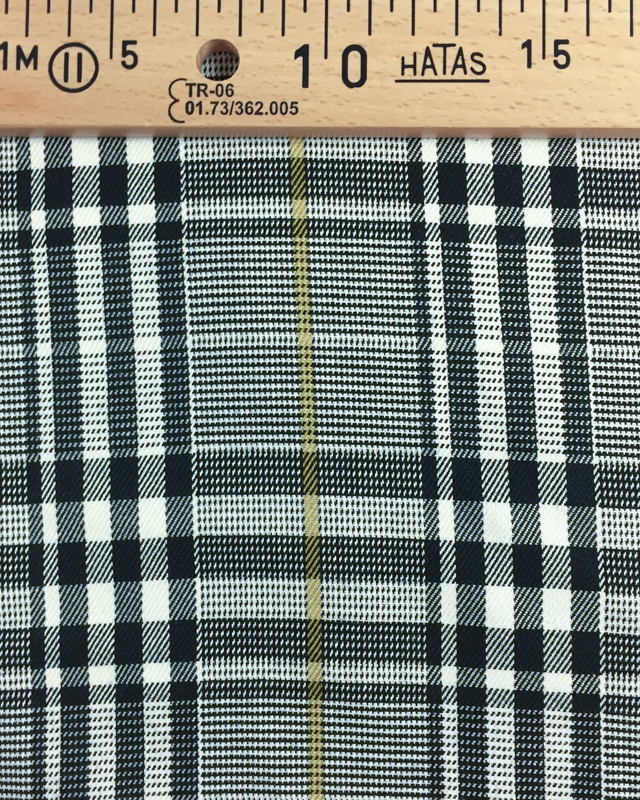 Tissu tartan noir et blanc ligne ocre