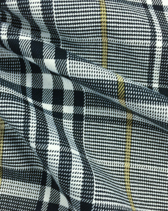 Tissu tartan noir et blanc ligne ocre