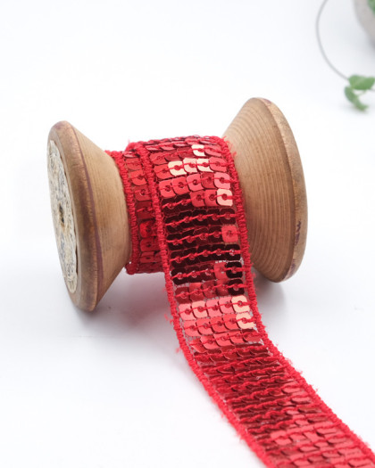 Ruban paillettes sequins rouge - Mercerine