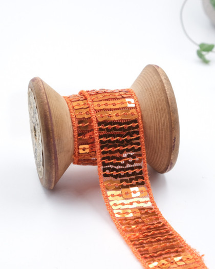 Ruban paillettes sequins orange - Mercerine