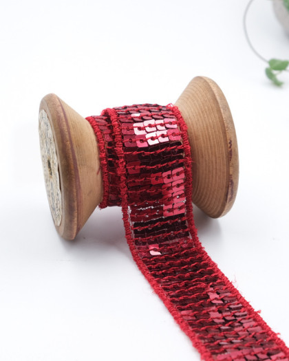 Ruban paillettes sequins rouge bordeaux - Mercerine
