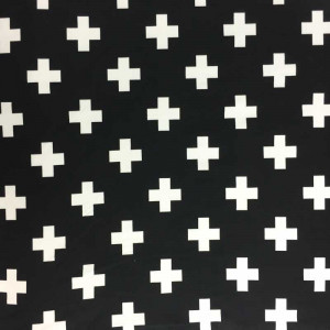 Jersey noir motif croix écru x10cm -  Mercerine