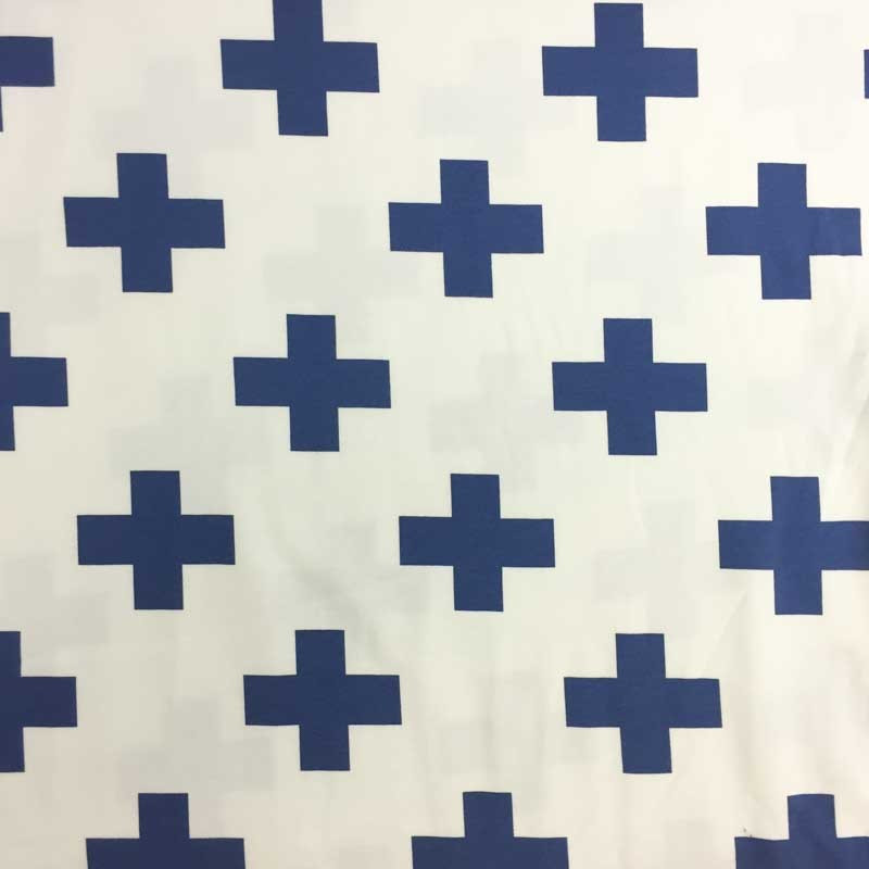 Jersey écru  motif croix bleu  x10cm -  Mercerine