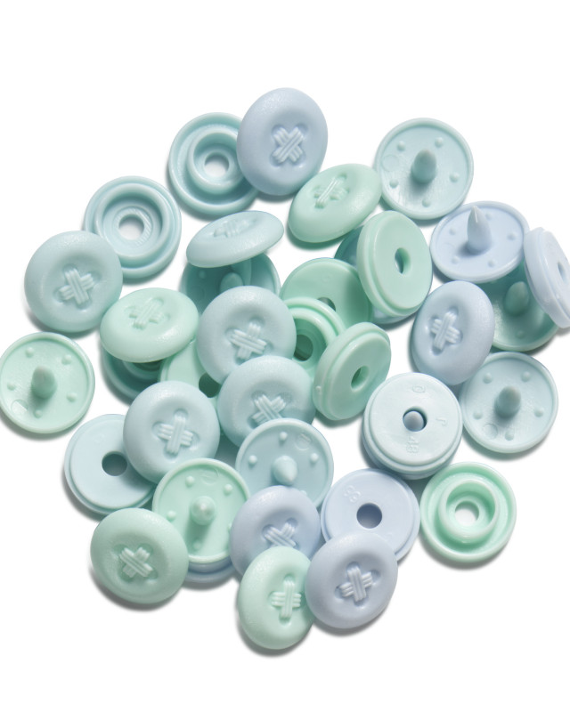 Mini boutons pression - Bleu - Menthe - Lot de 36 - Mercerie - Mercerine