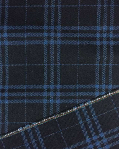 Tissu Drap de Laine Bleu Nuit Motif Tartan Bleu - Mercerine