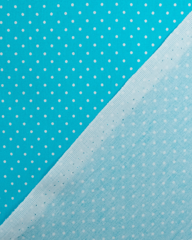 Coton bleu turquoise à pois blanc - Tissu au metre - Mercerine