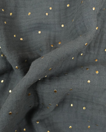 Tissu Gaze de coton gris pois or - 10cm -  Mercerine