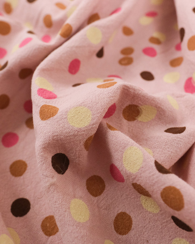 Coton lavé rose - Pois - tissu au metre - Mercerine