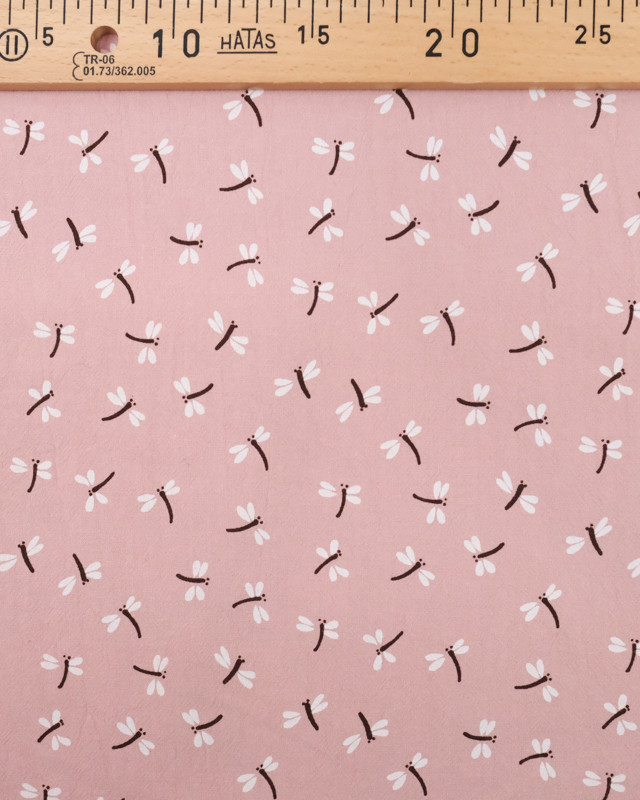 Libellules - Coton lavé - Tissu au metre - rose - Mercerine