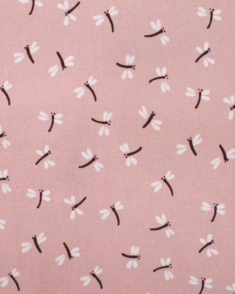 Libellules - Coton lavé - Tissu au metre - rose - Mercerine