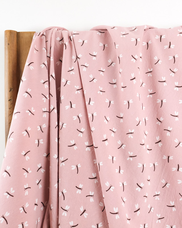 Libellules - Coton lavé - Tissu au metre - rose - Mercerine
