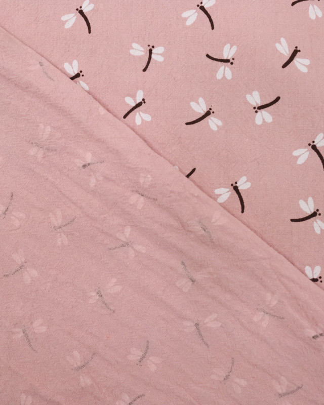 Libellules - Coton lavé - Tissu au metre - rose - Mercerine