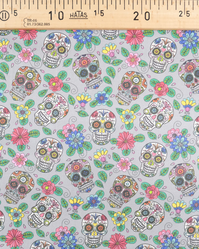 Tissu tete de mort - Popeline de coton satinee - Mercerine
