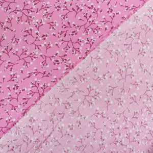 Tissu Popeline De Coton Petites feuilles rose x10cm -  Mercerine