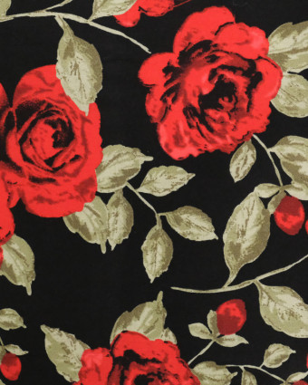 Coton imprimé Victoria roses rouge fond noir  - Mercerine