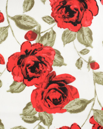 Coton imprimé Victoria roses rouge fond blanc  - Mercerine