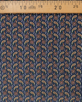 Coton imprimé cachemire Alexine bleu et ocre - Mercerine